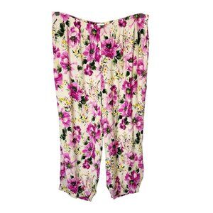 Abercrombie Fitch‎ Pink Floral Ankle Pants Women’s Size XXL Long Pull On Waist